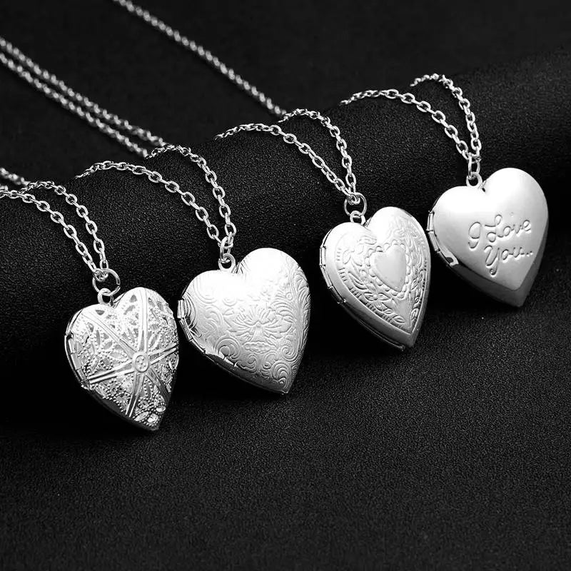 Openable Love Heart Locket Pendant Women Necklace Silver Color Chain Memory Photo Frame Family Lover Valentine Jewelry Gift New