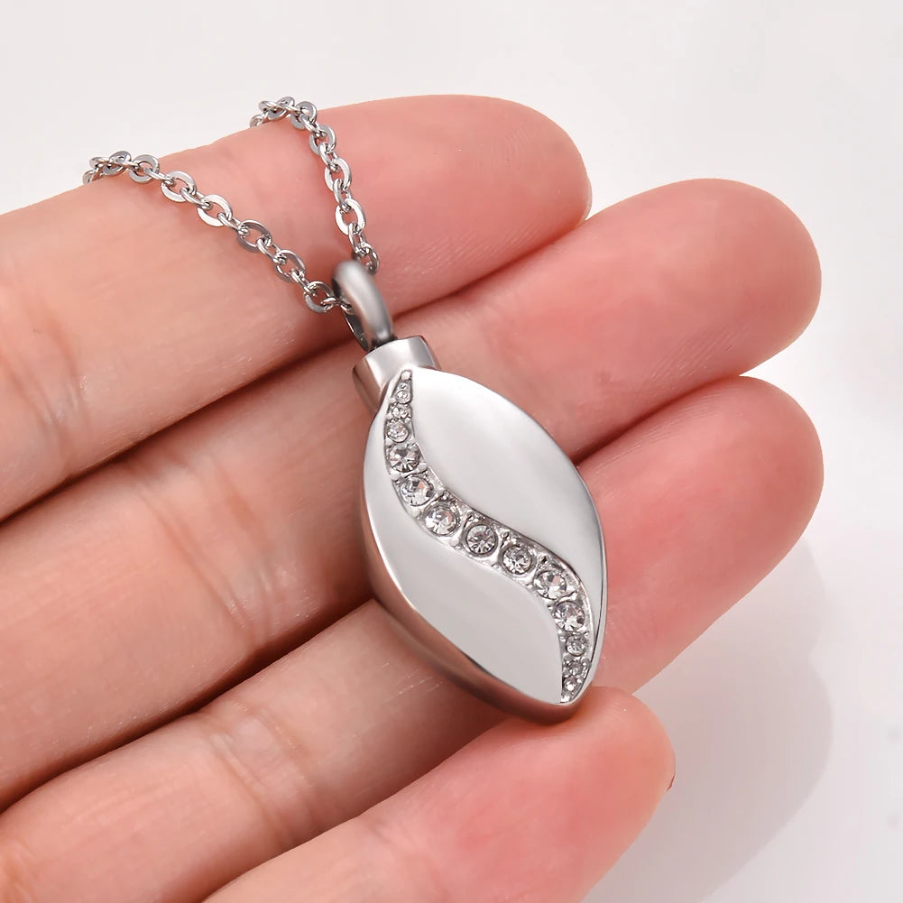 Trendy Stainless Steel Tear Drop Pet Urn Ashes  Necklace Pendant Memorial Ash Keepsake Cremation Jewelry