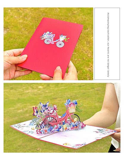 3D Pop Up Flowers, Bike, Bicycle Message Note, Sympathy Card