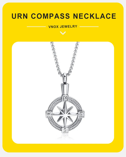 Stylish Navigation Compass Necklace for Men Women,Stainless Steel Urn Cremation for Ashes Collar Keepsake Gifts Jewelry