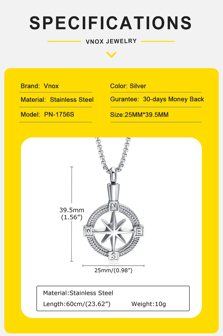 Stylish Navigation Compass Necklace for Men Women,Stainless Steel Urn Cremation for Ashes Collar Keepsake Gifts Jewelry