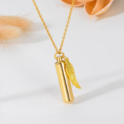 3 colors Cylinder Cremation Urn Necklace for Ashes Memorial Keepsake Pendant with Angel Wing Stainless Steel Remembrance Jewelry