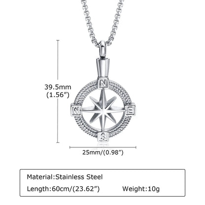 Stylish Navigation Compass Necklace for Men Women,Stainless Steel Urn Cremation for Ashes Collar Keepsake Gifts Jewelry