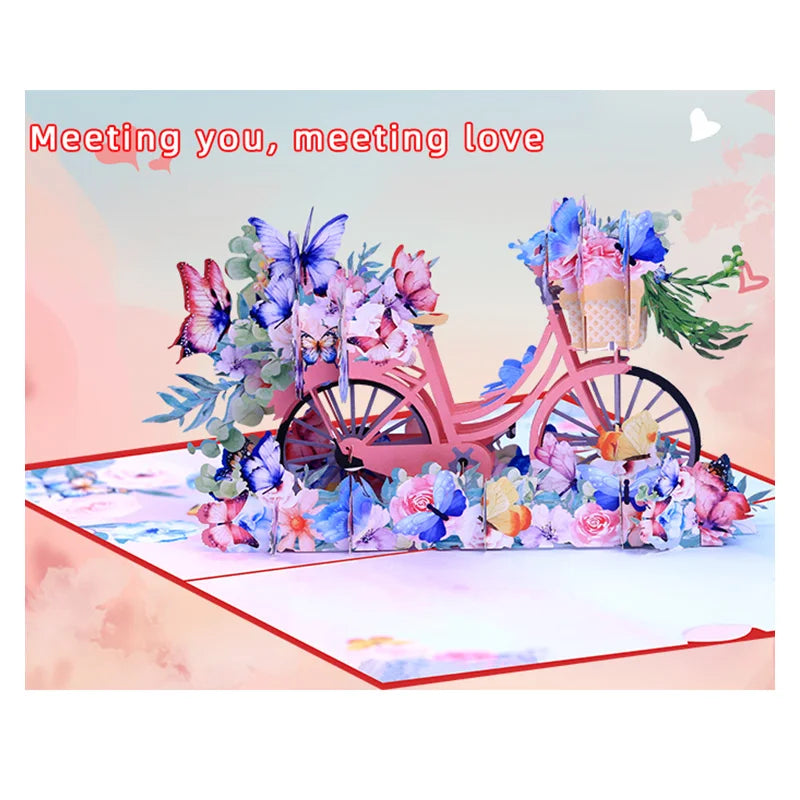 3D Pop Up Flowers, Bike, Bicycle Message Note, Sympathy Card