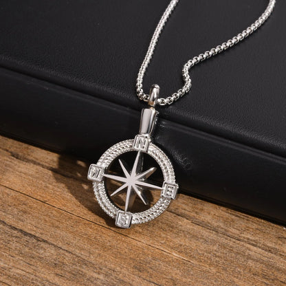 Stylish Navigation Compass Necklace for Men Women,Stainless Steel Urn Cremation for Ashes Collar Keepsake Gifts Jewelry