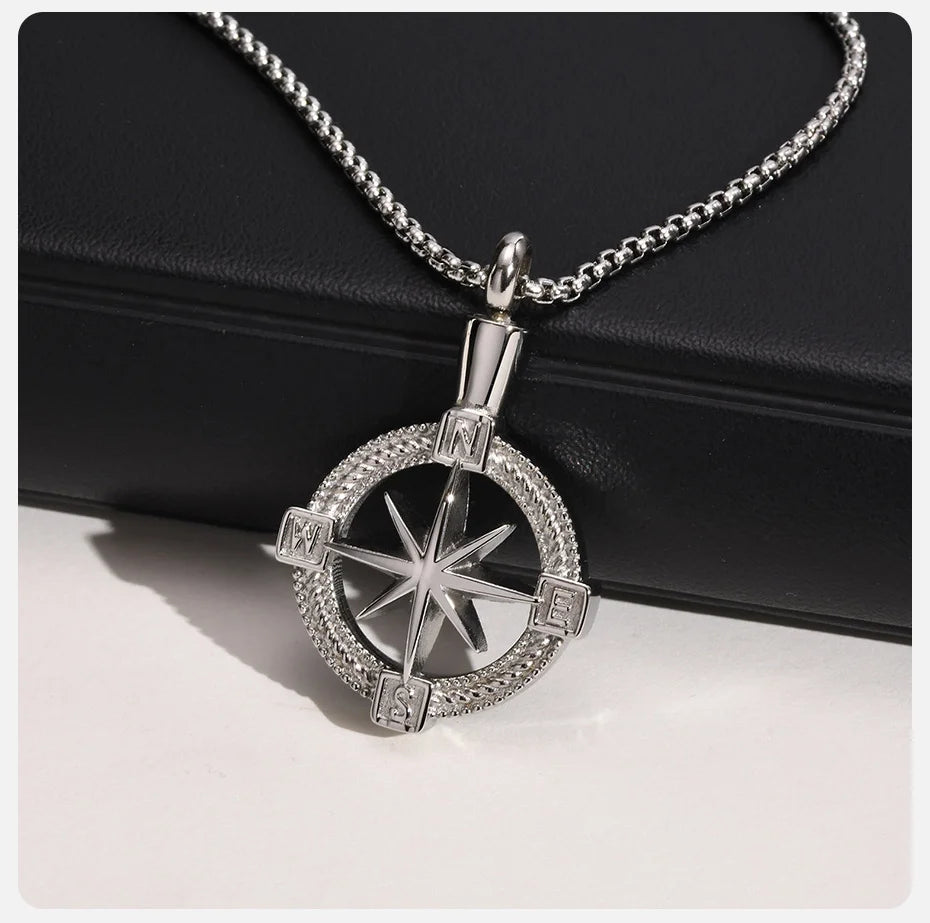 Stylish Navigation Compass Necklace for Men Women,Stainless Steel Urn Cremation for Ashes Collar Keepsake Gifts Jewelry