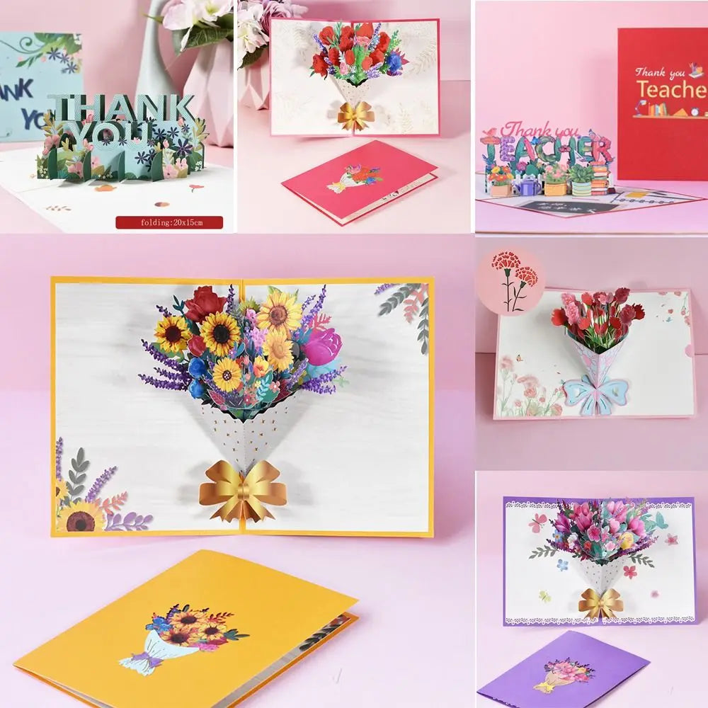 Sympathy Blessing Card Pop Up 3D Bouquet Card Flower Greeting Cards