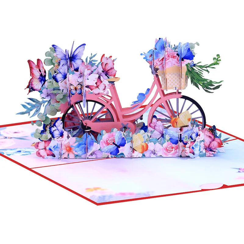 3D Pop Up Flowers, Bike, Bicycle Message Note, Sympathy Card