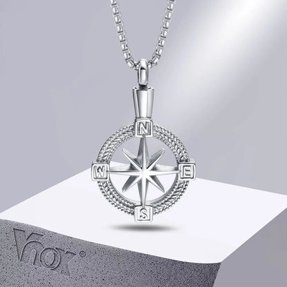 Stylish Navigation Compass Necklace for Men Women,Stainless Steel Urn Cremation for Ashes Collar Keepsake Gifts Jewelry