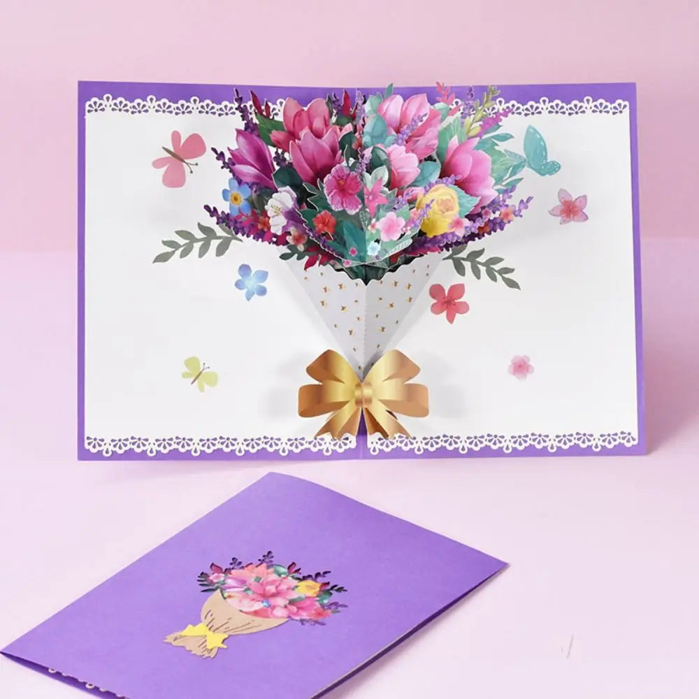 Sympathy Blessing Card Pop Up 3D Bouquet Card Flower Greeting Cards