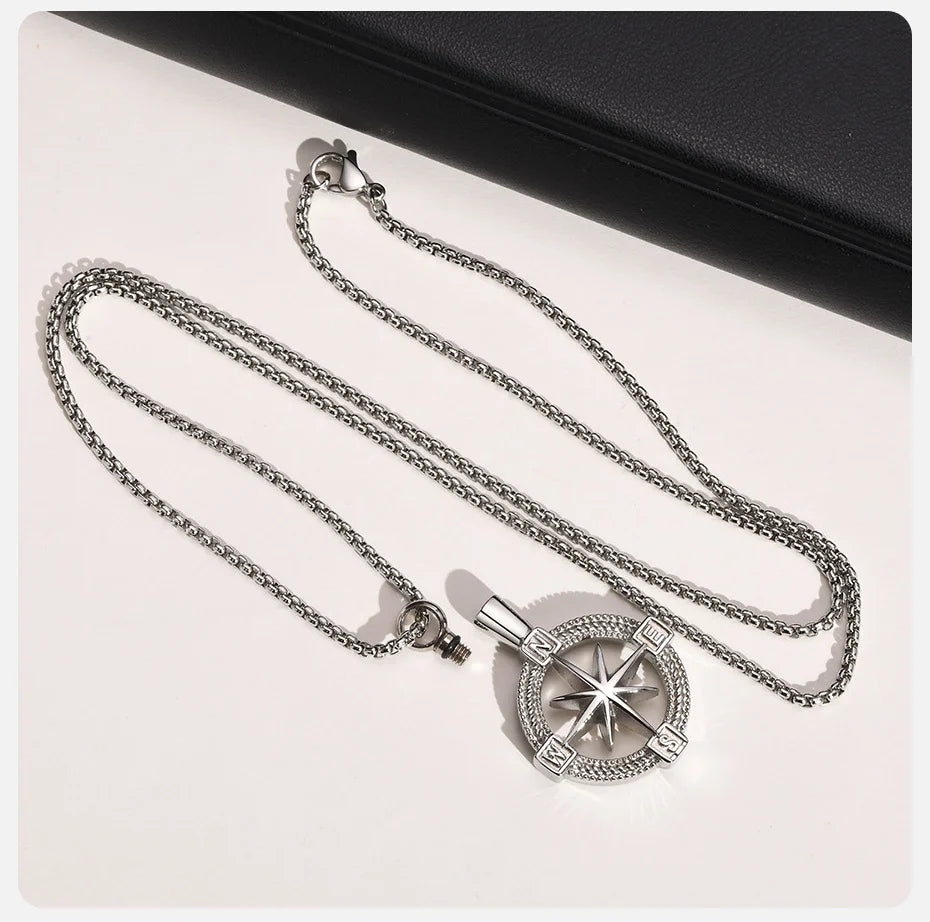 Stylish Navigation Compass Necklace for Men Women,Stainless Steel Urn Cremation for Ashes Collar Keepsake Gifts Jewelry