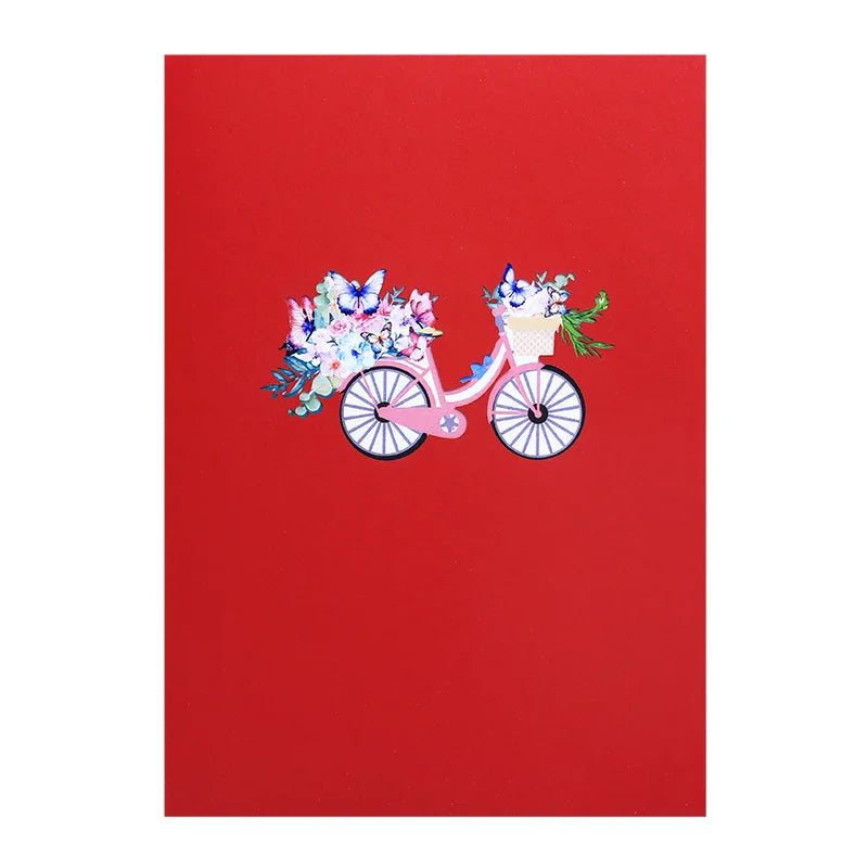 3D Pop Up Flowers, Bike, Bicycle Message Note, Sympathy Card